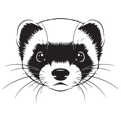 Black and White Ferret Head Illustration with Distinctive Mask and Whiskers