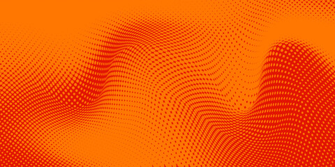 Dots halftone orange color pattern gradient texture with technology digital background. Dots pop art comics with summer background.