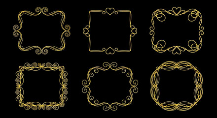 Elegant Golden Frame Set Ornate Decorative Borders for Wedding or Celebration Designs