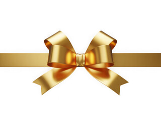 Golden ribbon bow isolated on black background for gift wrapping isolated on transparent background