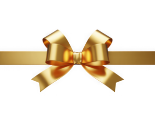 Golden ribbon bow isolated on black background for gift wrapping isolated on transparent background
