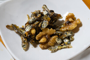 stir-fried anchovy and walnut