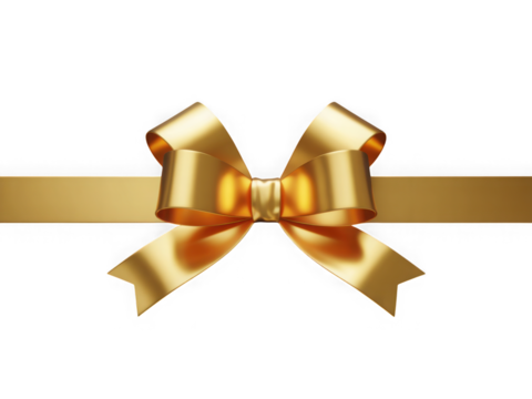 Golden ribbon bow isolated on black background for gift wrapping isolated on transparent background