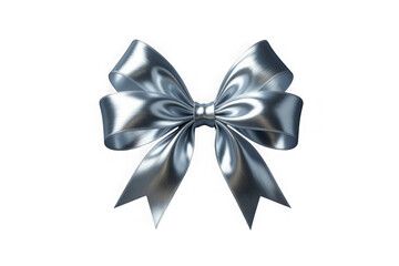 Silver satin bow isolated on black background for celebration and gifts isolated on transparent background