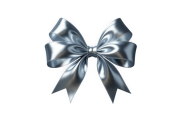 Silver satin bow isolated on black background for celebration and gifts isolated on transparent background