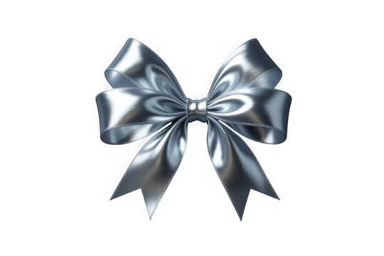 Silver satin bow isolated on black background for celebration and gifts isolated on transparent background