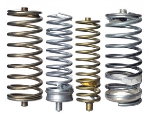 Metal springs, varying size and color, against white