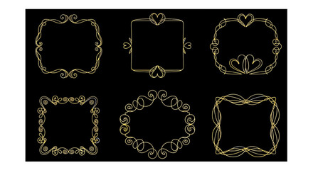 Elegant Golden Frame Set Ornate Decorative Borders for Wedding or Celebration Designs