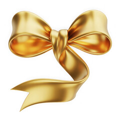 Elegant gold ribbon bow, isolated on white for luxury and celebration isolated on transparent background