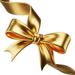 Elegant gold ribbon bow isolated on black background for celebration isolated on transparent background