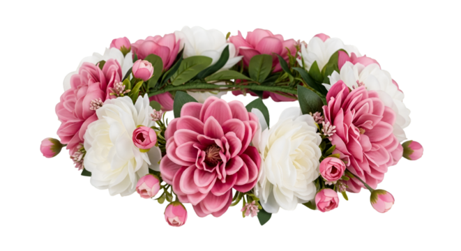 Pink and White Dahlia Flower Crown Wreath image