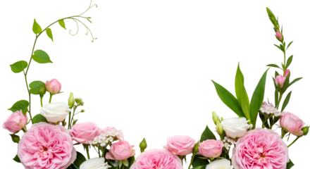 Pink and White Roses with Greenery Border graphic design