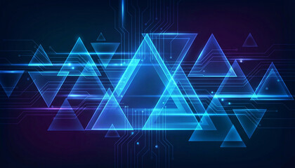 Abstract glowing blue triangles and circuit lines background. (60)