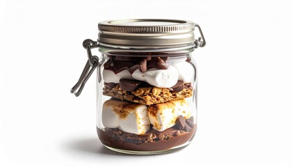 Layered Smores Dessert In Glass Jar Isolated