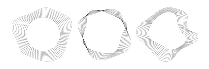 Set of round curved sound waves with dynamic wavy stripes
