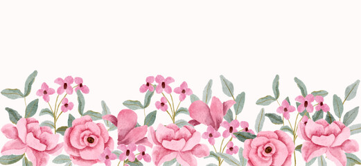 Soft pastel pink floral watercolor border