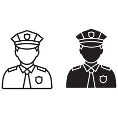 Law Enforcement Officer Icons in Line Art and Silhouette Styles
