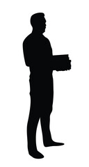 Silhouette of Student with a Pile of Books. Education and studying at the university vector art