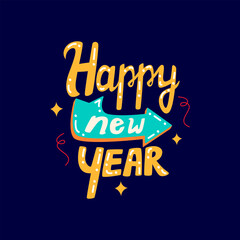 Fototapeta premium Happy New Year Typography Vector – Modern Typography, Glitter Effects, Fireworks Icons, Party Elements, Holiday Template