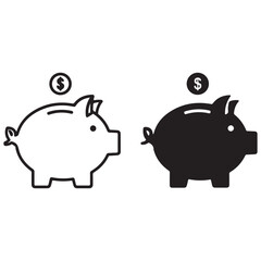 Piggy Bank Icons with Dollar Coin Symbols for Saving Money