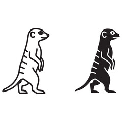 Meerkat Standing Upright Illustration in Outline and Silhouette Styles