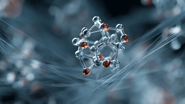 A molecular structure model floating in a digital space - Powered by Adobe