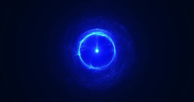 In the depths of space, an abstract star twinkles in the form of a shining energy ball, shrouded in a whirlwind of blue energy flows. Its dark core contrasts with a bright halo, creating the feeling o
