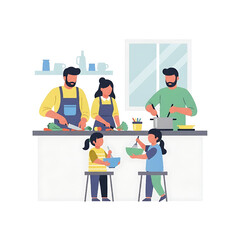 Naklejka premium Happy Family Cooking Together in Kitchen Vector Illustration