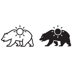 Stylized Bear Icons with Sun Symbol in Outline and Solid Black