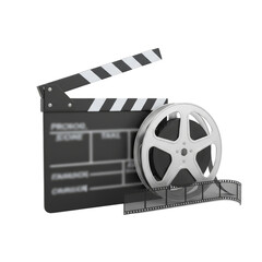 Cinema Industry Elements, Film Reel, and Slate Board, symbol of movie creation