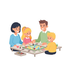 Happy Family Playing Board Game Together at Home Cartoon