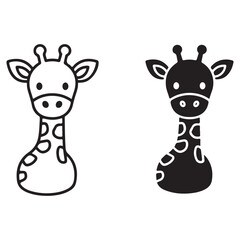 Naklejka premium Cute Cartoon Giraffe Outline and Silhouette Illustrations