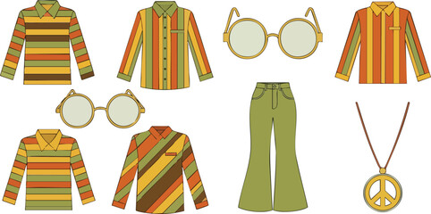 Retro Style Collection Shirts, Glasses, Pants and Peace Medallion
