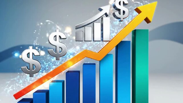 Dynamic business growth chart with rising arrow, visualize success in modern finance and stock market performance, and investment strategy