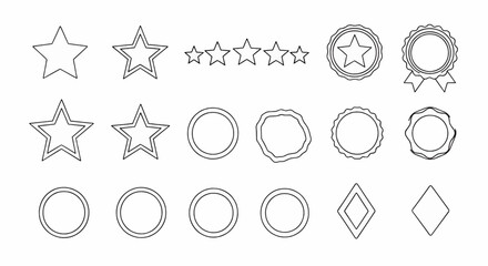 Collection of outline icons representing awards, stars, and seals of approval for quality and recognition