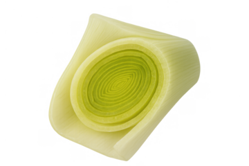 Fresh leek cross section displaying vibrant green rings, healthy food ingredient for cooking recipes on transparent background