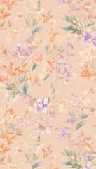 Fototapeta premium Elegant watercolor floral pattern soft peach lavender mint ivory hues delicate botanical design