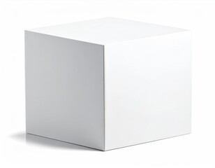 White cube, minimal, angled view, soft shadow, plain