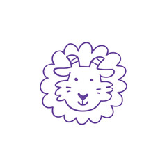 Simple line art sheep or ram icon in purple