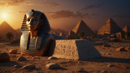 a statue of an egyptian pharaoh in the desert