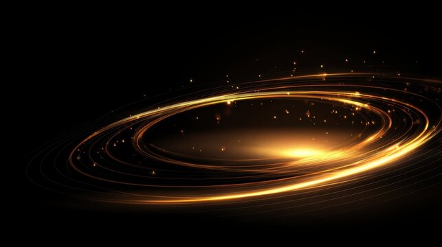 Abstract golden light spiral on a dark background showcasing elegant motion and luminous particles creating a sense of wonder and beauty in design