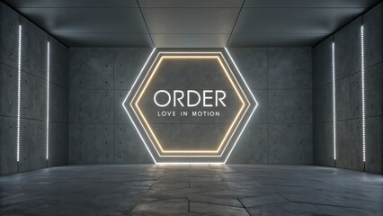 Glowing hexagonal frame displaying Order within concrete space