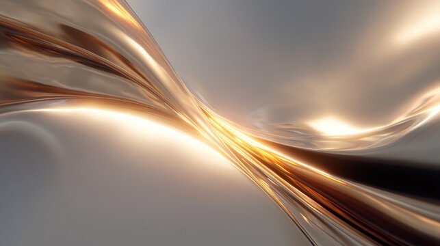 Abstract golden wave flowing through silver surface, depicting motion, light reflection, and dynamic energy in a captivating visual composition