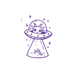 Whimsical Cartoon Cat Abducted by UFO Illustration