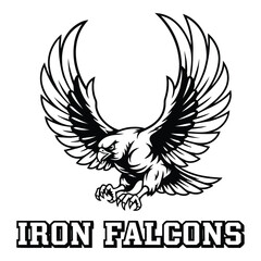 Obraz premium Powerful iron falcons emblem featuring a majestic bird of prey soaring high