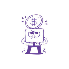 Unhappy Laptop Character with Dollar Coin