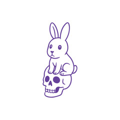 Rabbit Sitting on Skull Line Art