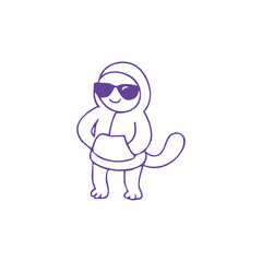 Happy cartoon dinosaur wearing sunglasses and hoodie