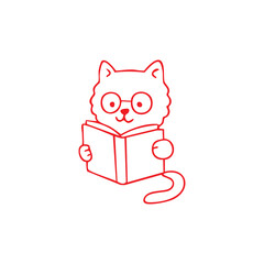 Cat Reading a Book Cartoon Illustration