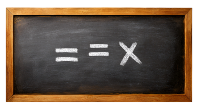 Mathematical equation with chalk on blackboard isolated on transparent background